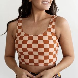 Coral Reef Crop Checkered Swim Top